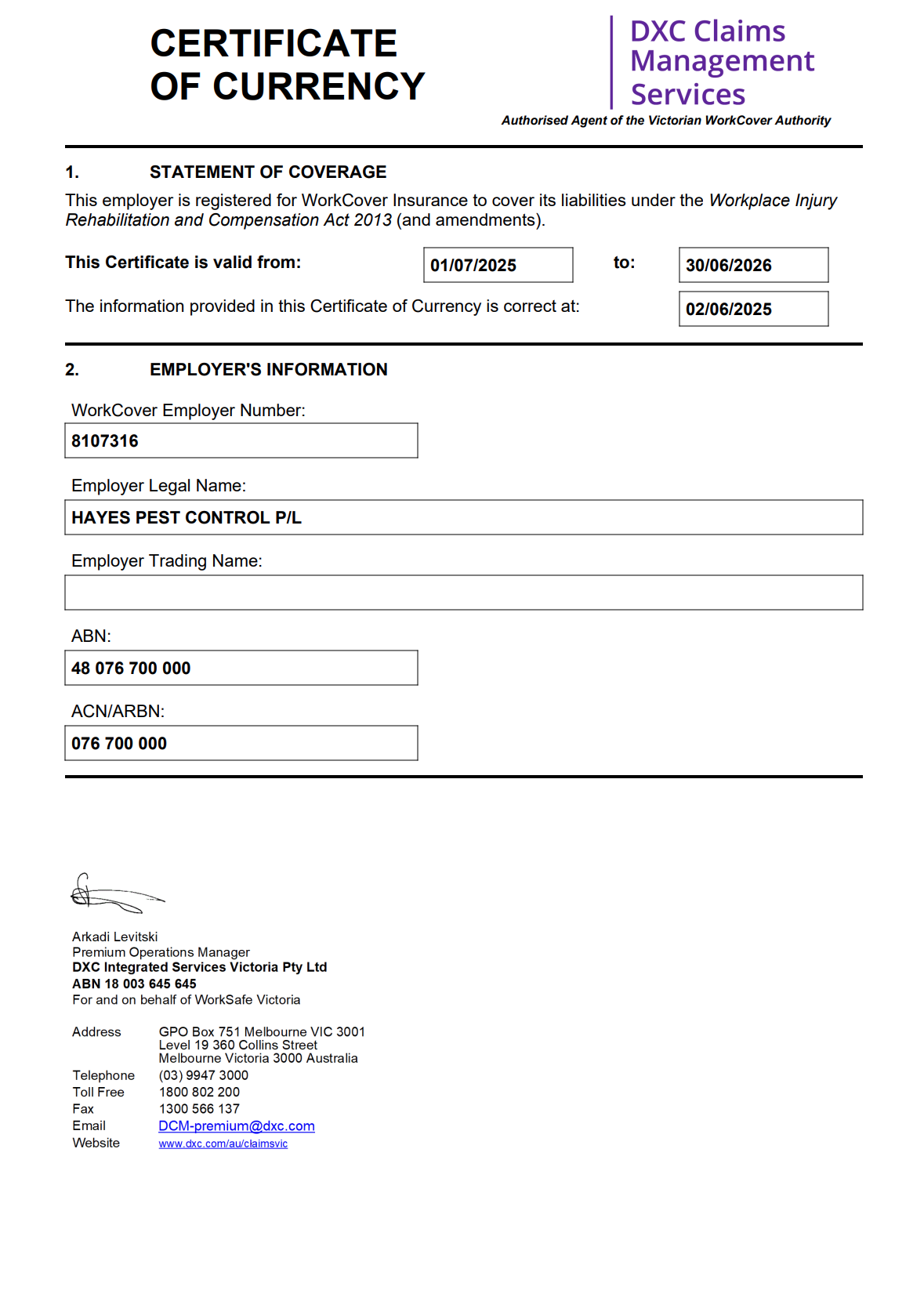 WorkCover Certificate image